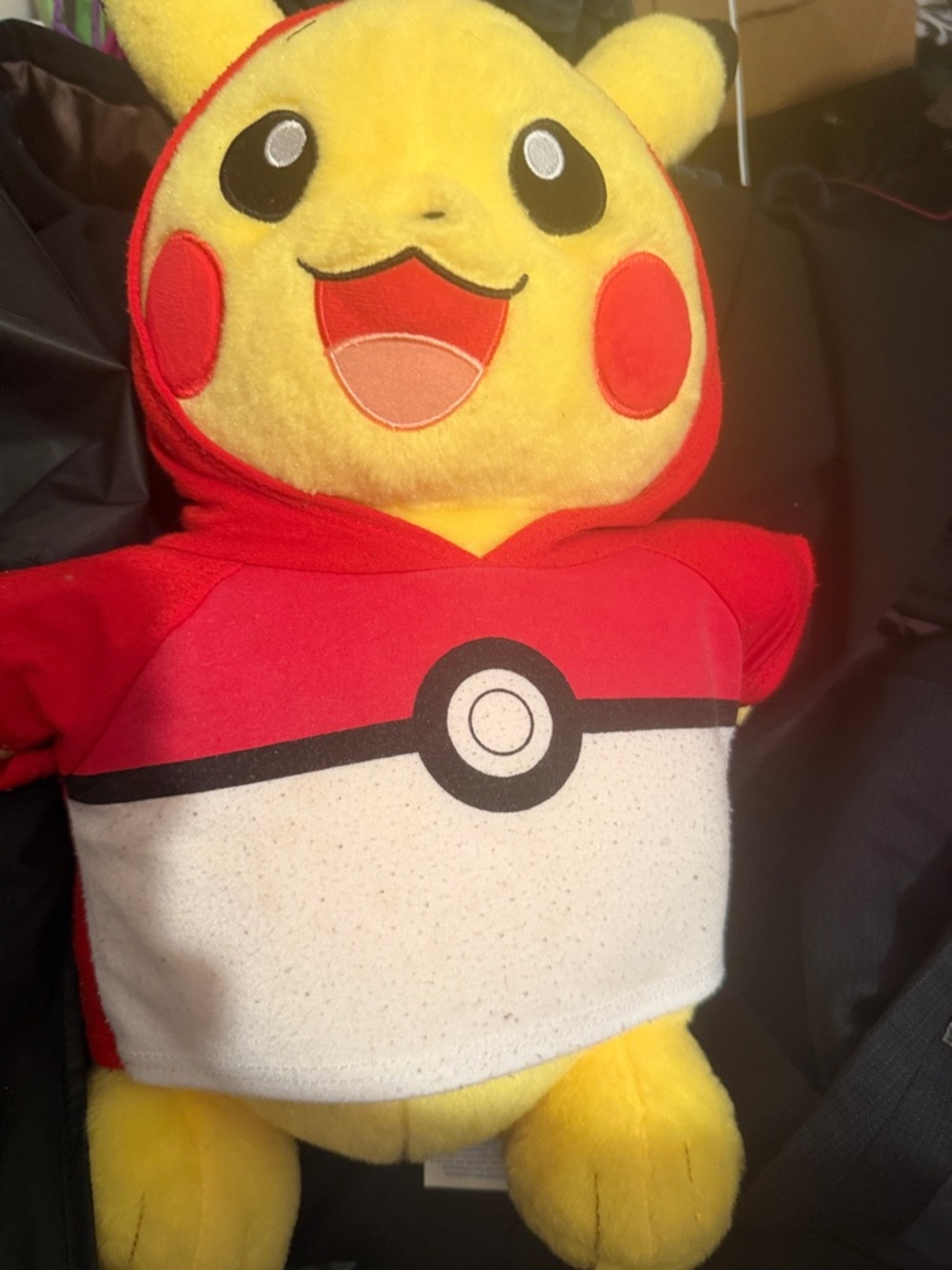 Build-A-Bear Yellow Pikachu Plush in Red Poké Ball Hoodie